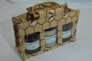 Honey Jute bag with  3 Jars of honey varieties